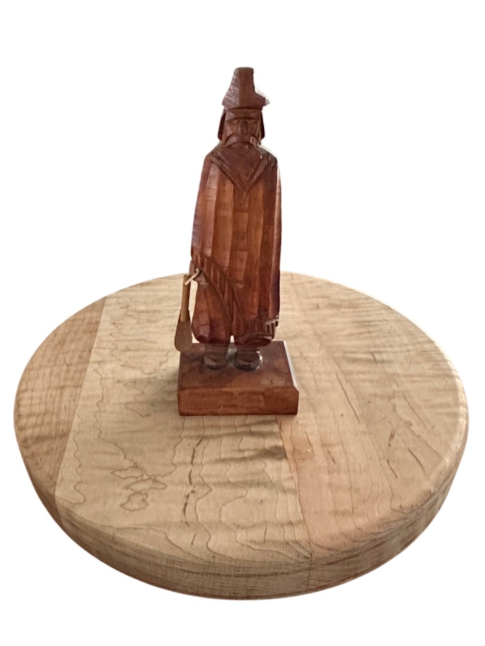 Vintage Hand-Carved Wood Figurine Andean Man w/ Poncho & Paddle Tool Folk Art